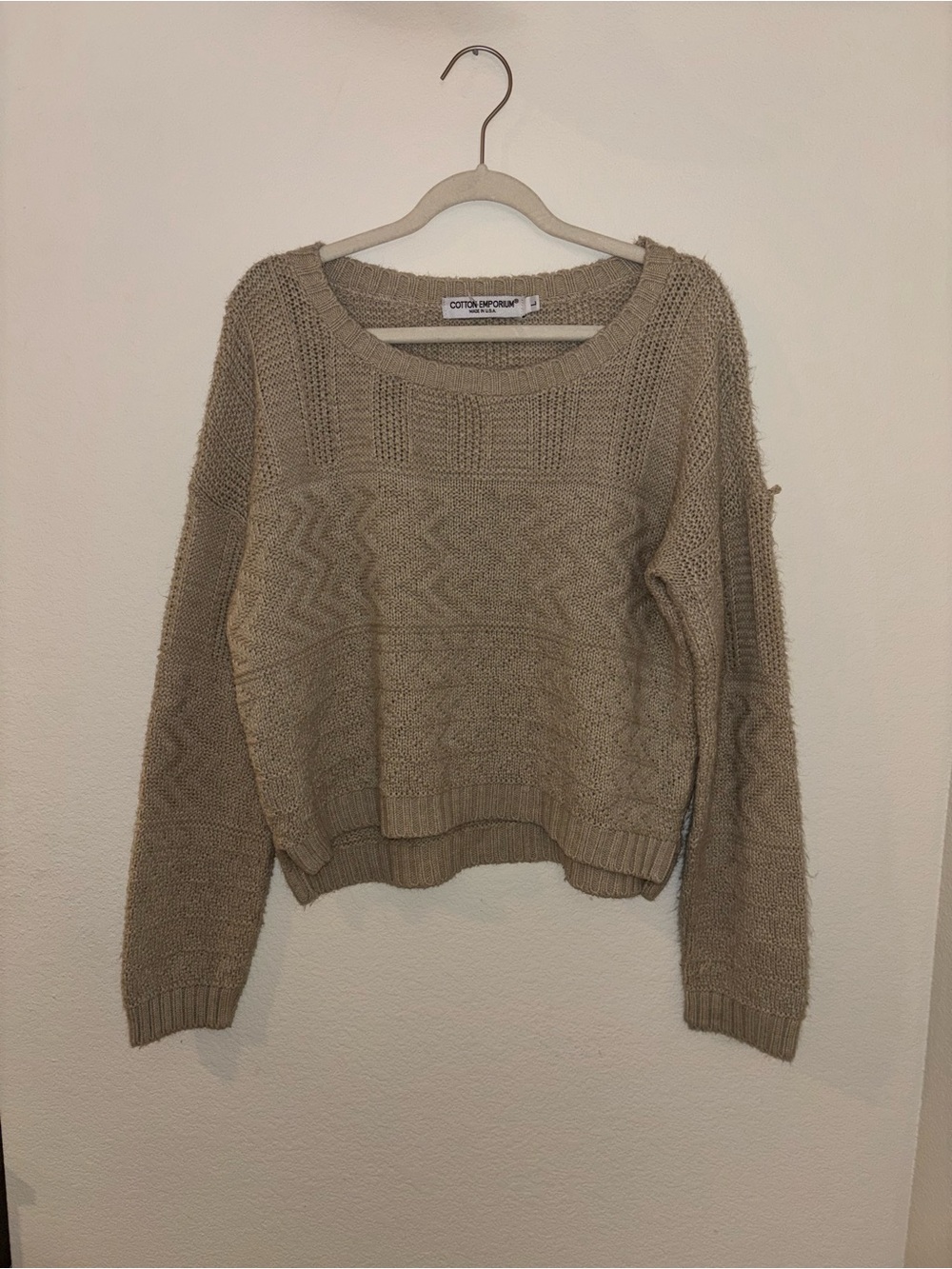 Cotton Emporium Beige Taupe Crewneck Sweater
